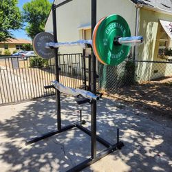 7ft Olympic Barbell+Squat Rack with Pull Up Bar+100lb Bumpers+Heavy-Duty Curl Bar+Olympic Clamps NEW