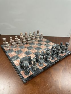 13 Inch Pink and Gray High Quality Marble Chess Set