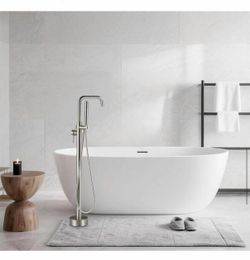1-Handle Floor Mount Freestanding Tub Faucet Bathtub Filler with Hand Shower in Brushed Nickel