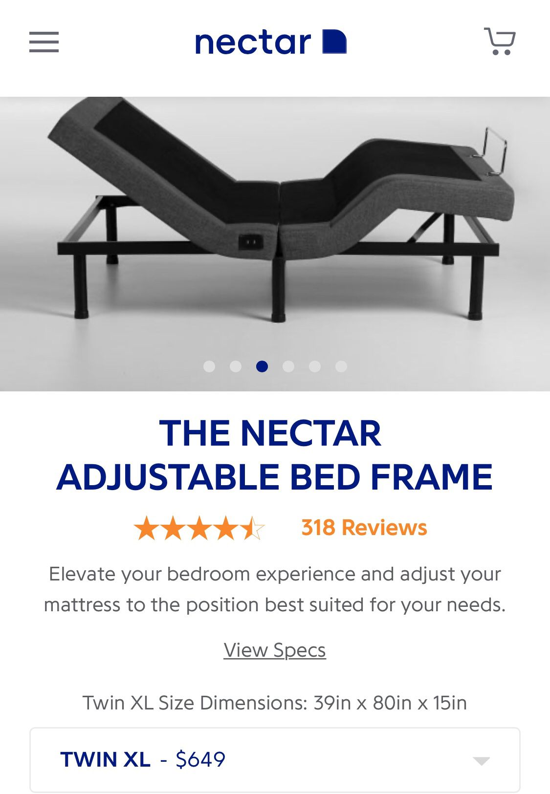 Nectar - twin xl adjustable bed frame with remote