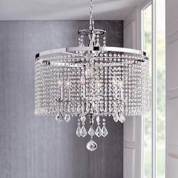 Crystal Chandelier  6-Light with Polished Chrome Finish and Crystal Dangles