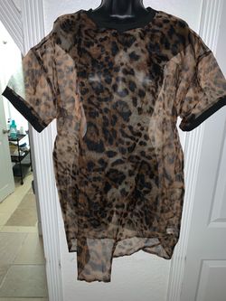 Sheer Leopard Print Short Sleeve Top