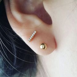 5-Stone CZ Tiny Bar Stud Earrings line cartilage earring gold bar rhinestone New