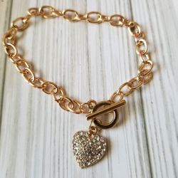 Charm Bracelet with Rhinestone Heart Dangel