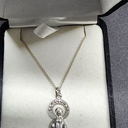.925 Sterling Silver Miraculous Medal pendant necklace w/chain, Virgin Mary 