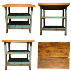 Antique Industrial Table With Butcher Block Top 