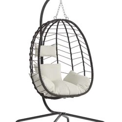 Egg Chair with Stand, Patio Wicker Bifanuo Hanging Chair, Hammock Swing Chair, 350LBS Capacity for Bedroom, Balcony, Garden(BR-BE) 