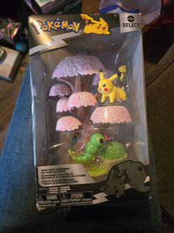 Pokemon Pikachu and Caterpie Spring Forest Environment and Figure Display Pack