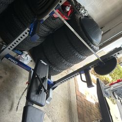 Heavy Duty Adjustable Bench Press/squat Rack With 200lbs Of Standard 1 Inch Plates/ 25lbs Barbell/ Dumbbell Handles 