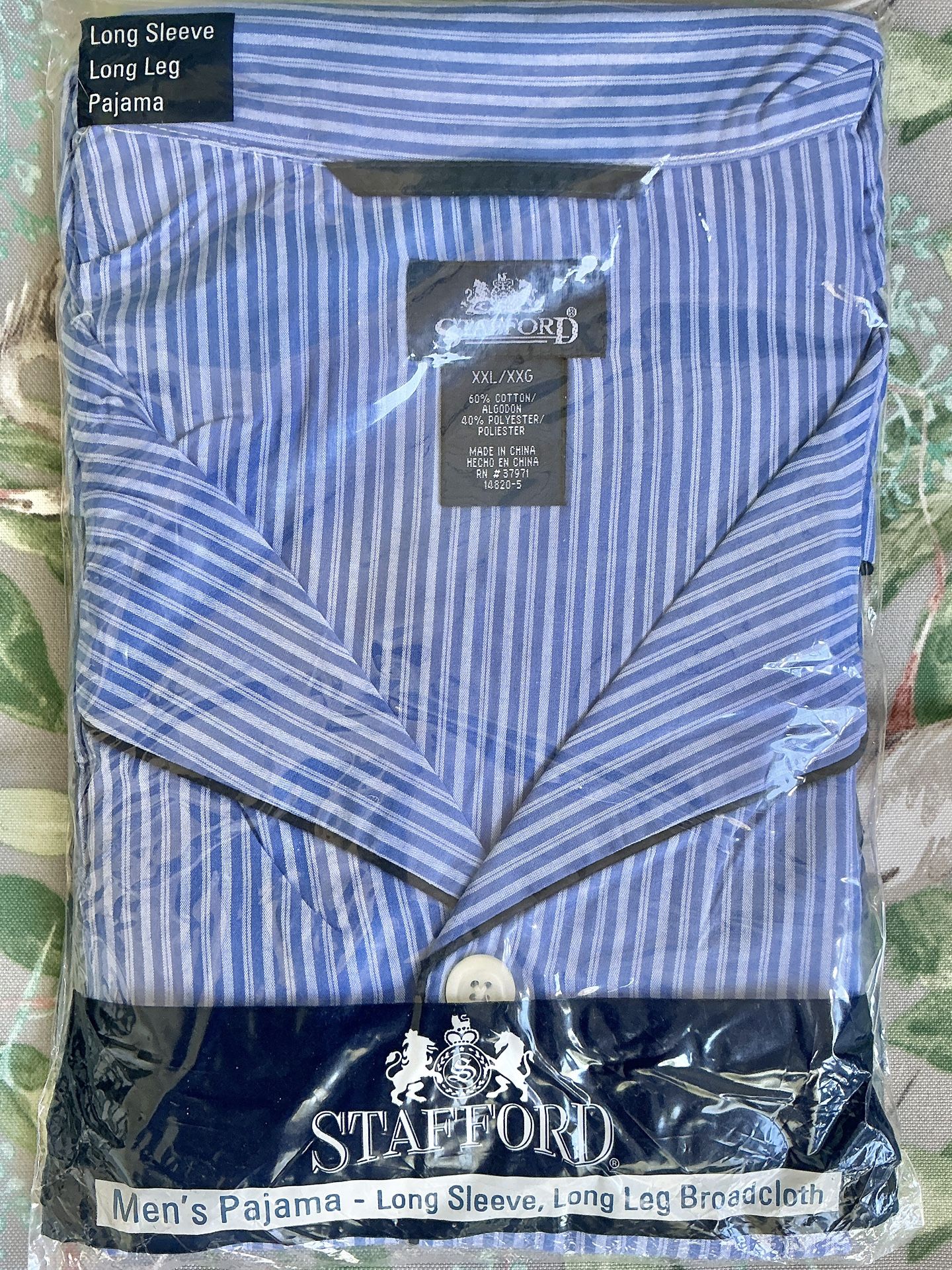 Stafford Mens  Pajama Set Size XXL  Blue Long Sleeve Coat Front 60% Cotton  NEW