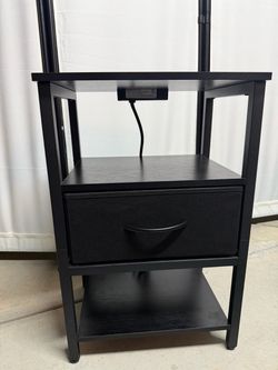 Black Nightstand with Charging Station and Drawer