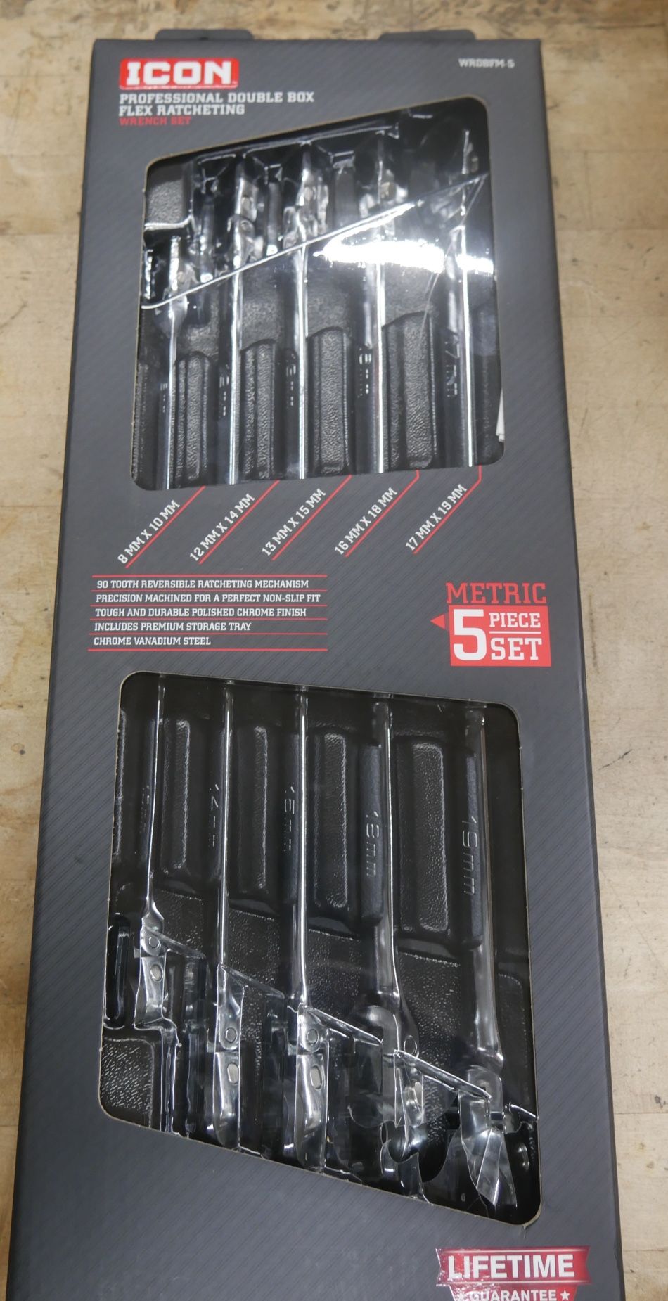 ICON WRDBFM-5 5 Professional Double Box Flex Wrench Set - Metric 56694 NEW. 