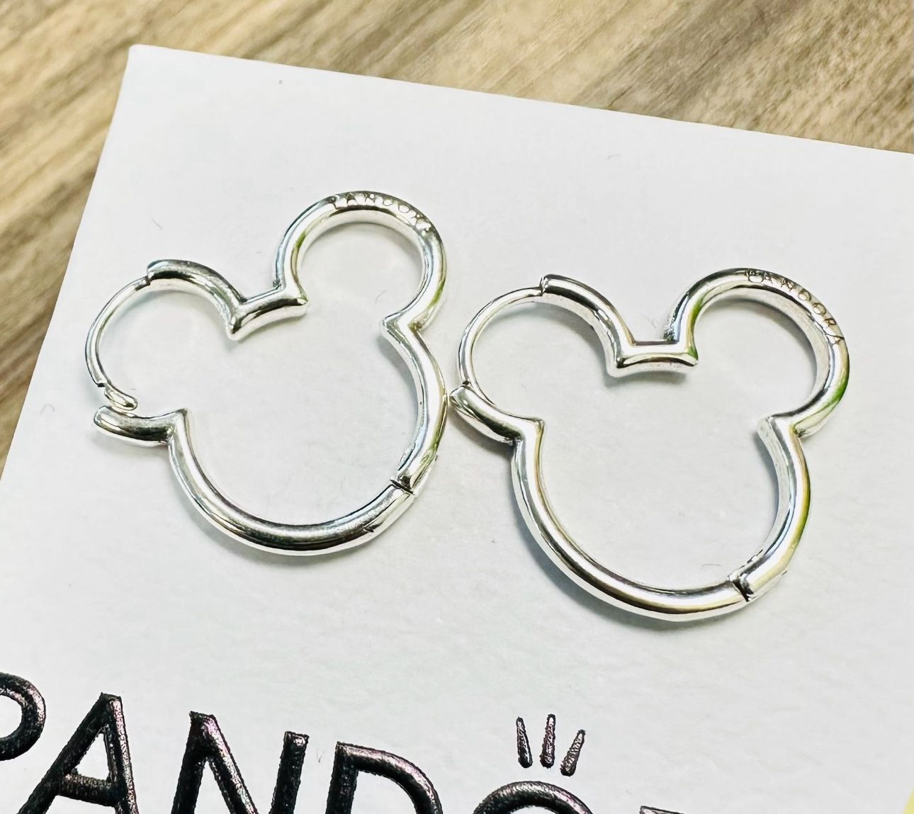 Pandora Mickey Mouse Silhouette Hoop Earrings #293528C00 + FREE Pandora Gift BOX + Tag