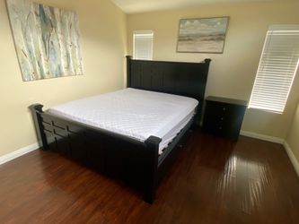 Cal king bed frame & nightstand