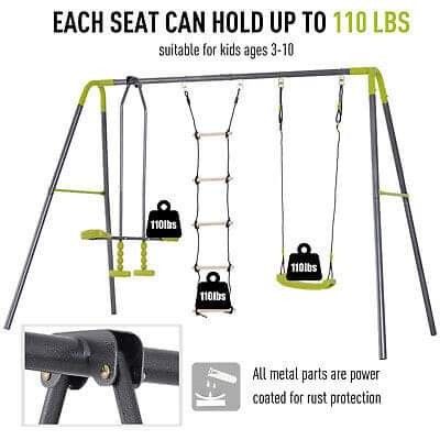 A-Frame Kids Metal Swing Set Swing Chair & Glide Set Climbing Ladder Outdoor Fun