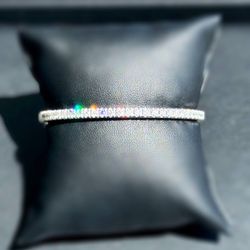 14K White Gold 2.1CTW Natural Diamond Tennis Bangle Bracelet 6.5” 3.5mm