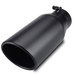 LCGP Bolt On Diesel Exhaust Tip 4", 6" Outlet 15" Long Truck Tip, Rolled Angle Cut, Black Powder Coated