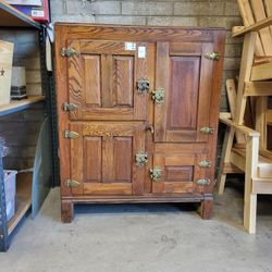 Antique Original Oak Icebox. Unique Beverage Dispenser