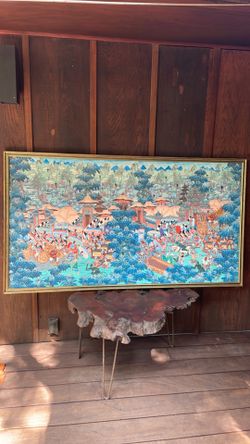 Large Balinese painting , 1980s, Acrylic on Canvas, Framed