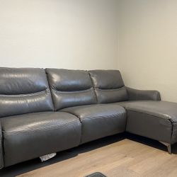 Domio Gray Leather 3 Pc Power Reclining Sectional