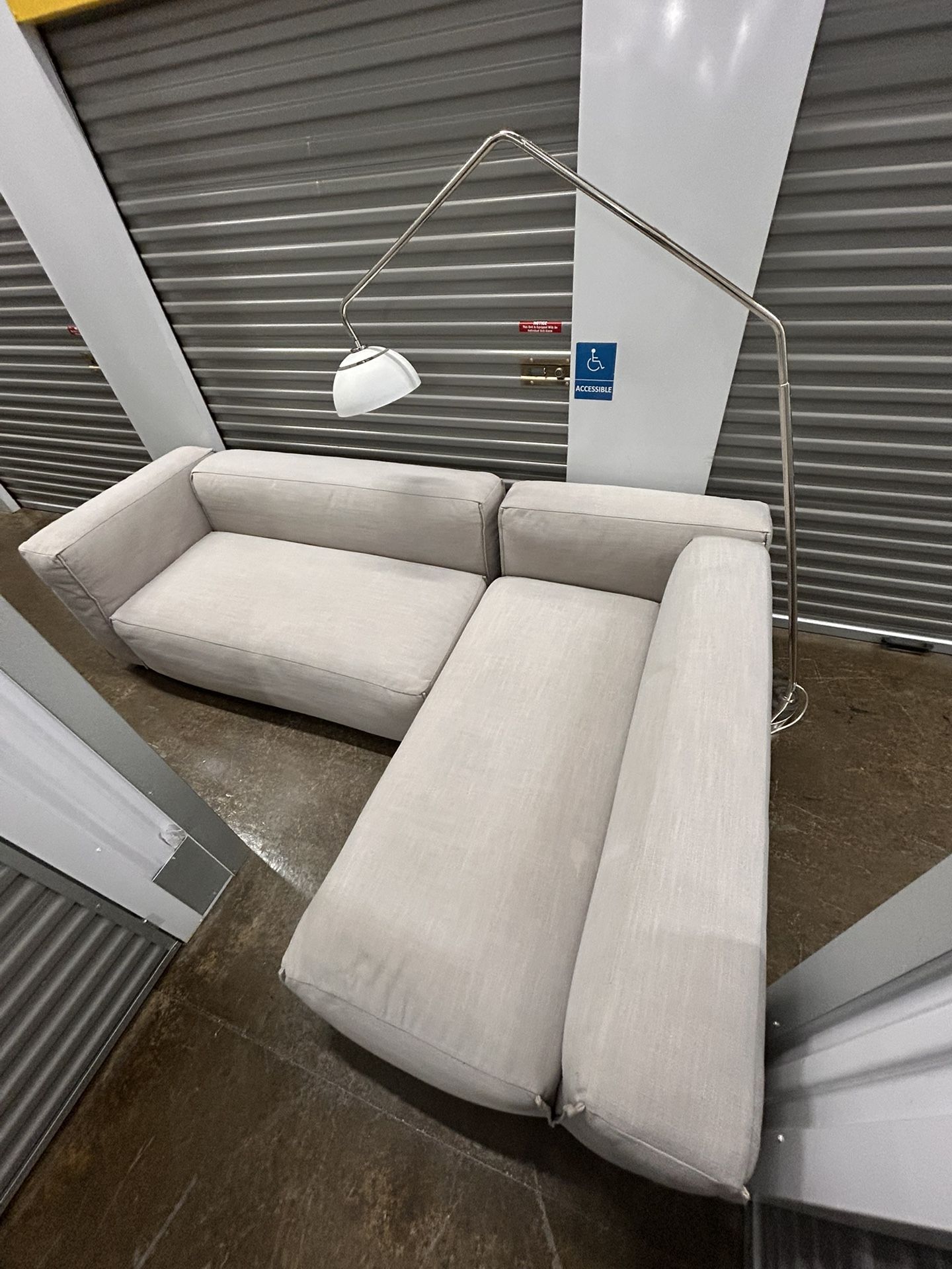 Blu Dot Cleon Midcentury Modern Minimalist Loft Style Gray Fabric 2 piece sectional Sofa Couch