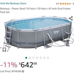 Used Bestway POOL  - Power Steel 16 Foot x 10 Foot x 42 Inch Oval Frame Pool Set,nothing Wrong With It! Pick Up Only I Live In Madera CA 