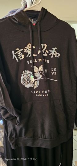 Black Graphic Hoodie with Rose Print
