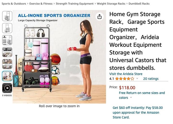 Home Gym Storage Rack with Universal Castors Dumbbell and Sports