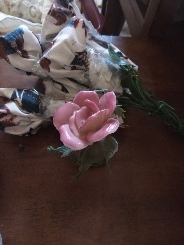 8 Bone China Pink Roses Italian Vintage