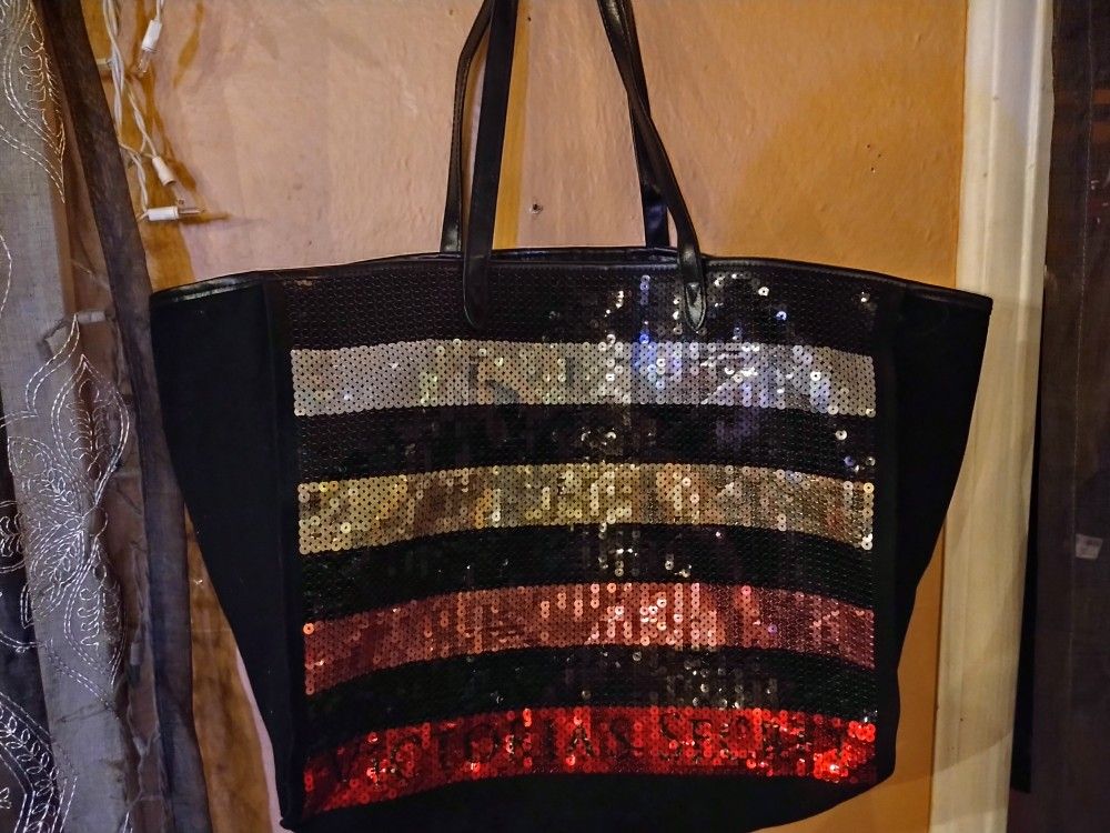 Victoria's Secret Secret Sequined Striped Tote Bag! Like New!