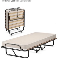 Costway Portable Folding Bed with Memory Foam Mattress Rollaway Cot Beige