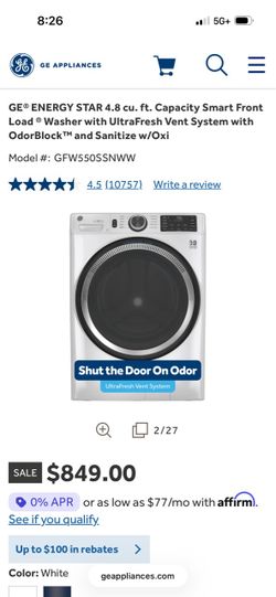 GE UltraFresh Smart Front Load Washer & Gas Dryer