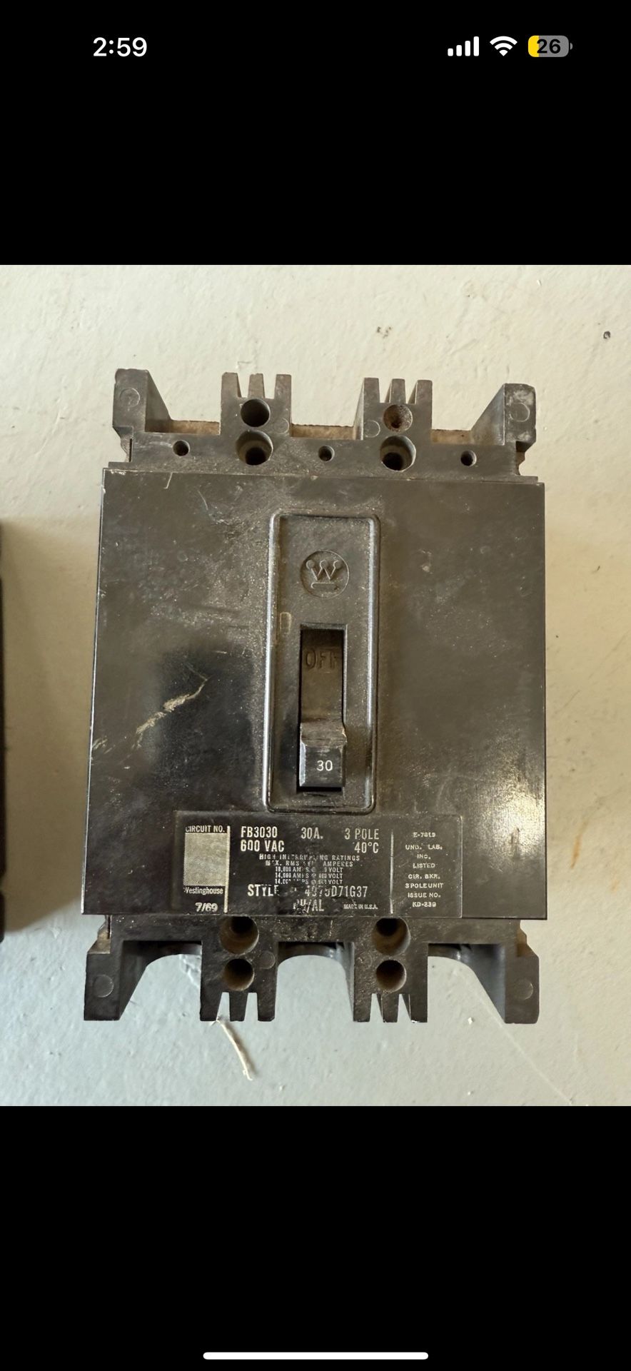 Westinghouse FB3030 Circuit Breaker 3 Pole 30Amp