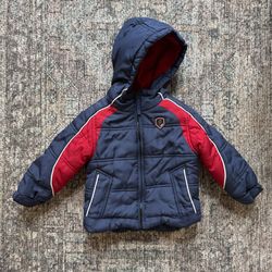 Protection System 12 Month Boys Hooded Puffer Jacket In Navy & Red