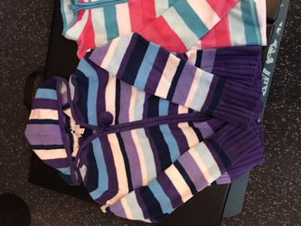 Velour knit sweater with zipper and Pom-Pom tassel. Children’s Place Brand size L 10/12 Striped fleece pullover with 1/4 zip So Brand size 10/12 2