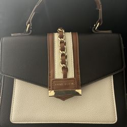 Anne Klein Black and Cream Satchel with Gold Chain