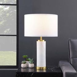 **SALE** Beautiful Table Lamp In White Marble With White Lamp Shade! Bulbs Included!