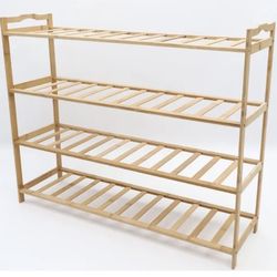 "NEW" Bamboo 4 Tier Shoe Rack  "PRE-ASSEMBLED"