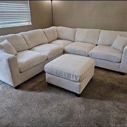 Beige Sectional Sofa - Plush Corduroy Fabric - 99x99x34H