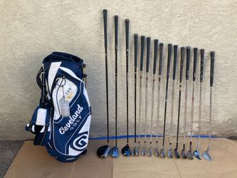 Various RH Golf Clubs & Cleveland Golf Bag