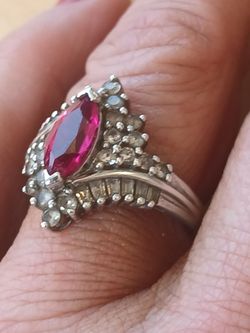 Silver Ring Set with Marquise Red Stone