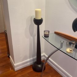 Candle Holder (wood) With Candle Inclusive