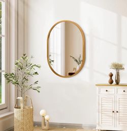 New Modern 20” x 16” Oval Wall Decorative Accent Mirror in Gold Metal Aluminum Frame
