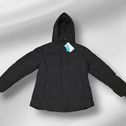 Wantdo Women's Black Snow Coat XL Parka Removable Hood White Faux Fur Trim NWT
