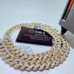 ✅REAL 925 Sterling Silver 45CT VVS MOISSANITE  14mm 24" Miami Cuban Link Chain 14K Gold Plated