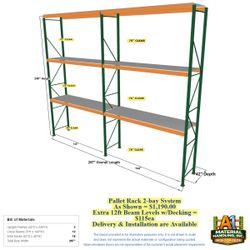 20Ft Tall Warehouse Racking | 24 Pallet Positions: 2-Bay Rack Storage | 12ft Beam Levels Teardrop Racks