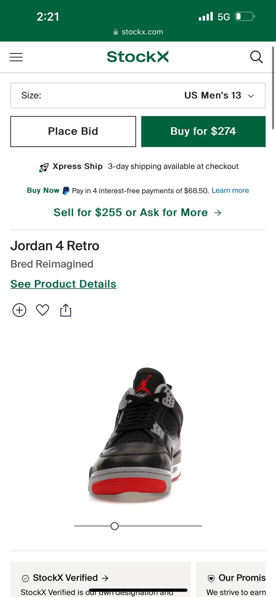 Jordan 4 Bred Reimagined Brand New Size 13