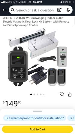 UHPPOTE 2.4GHz WiFi Inswinging Indoor 600lb Electric Magnetic Door Lock Kit System with Remote and Smartphon app Control PUSH