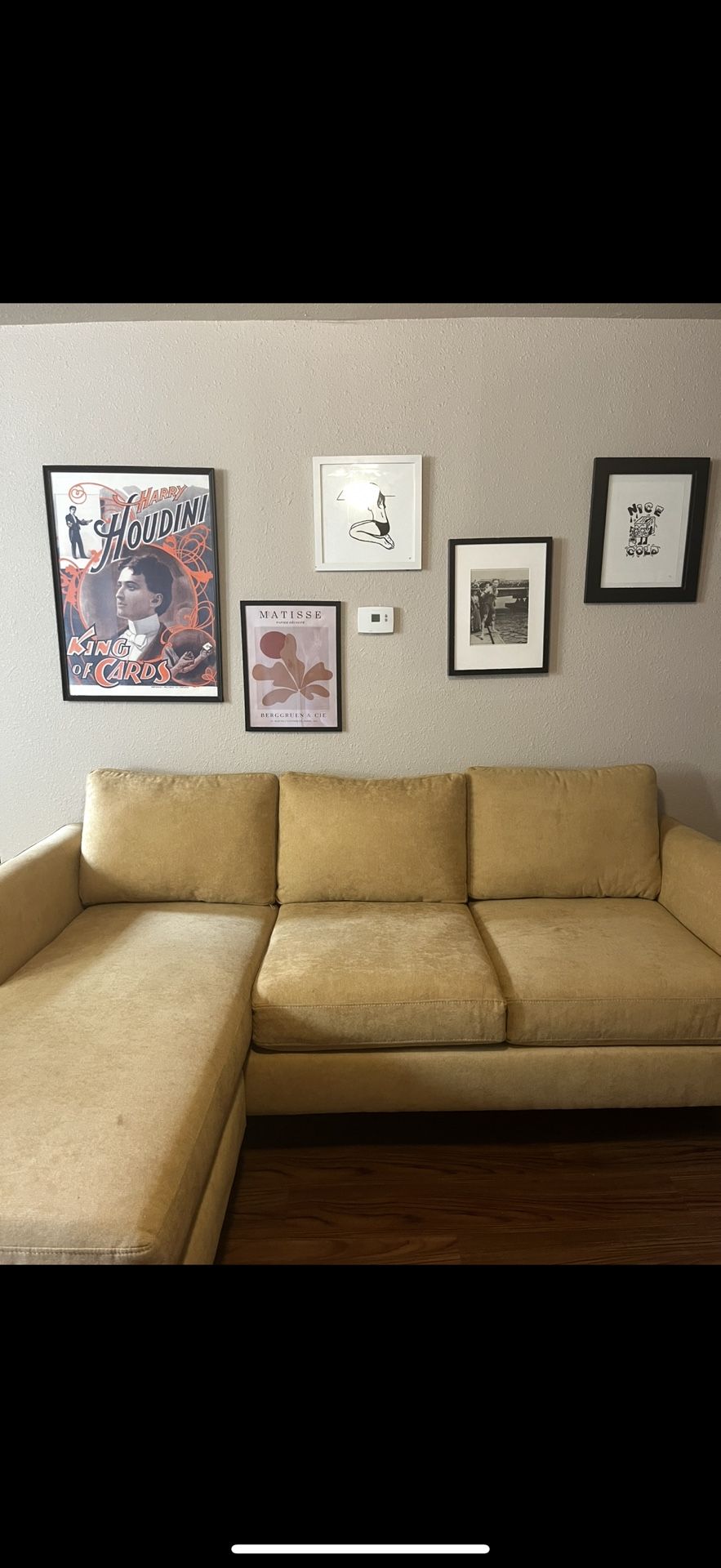 Ami Sun Yellow Fabric 83" Sofa with Reversible Chaise Couch