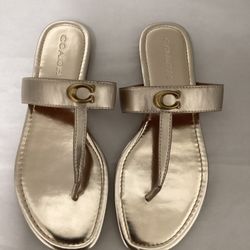 Women’s Coach Thong Sandals Jessie, Size 10 Metallic Gold 